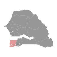 Ziguinchor Region map, administrative division of Senegal. Vector illustration.