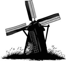 AI generated Silhouette windmill black color only full body vector