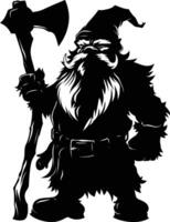 AI generated Silhouette dwarf mythical race from game with ax black color only vector