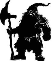 AI generated Silhouette dwarf mythical race from game with ax black color only vector