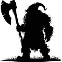 AI generated Silhouette dwarf mythical race from game with ax black color only vector