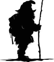 AI generated Silhouette dwarf mythical race from game black color only vector