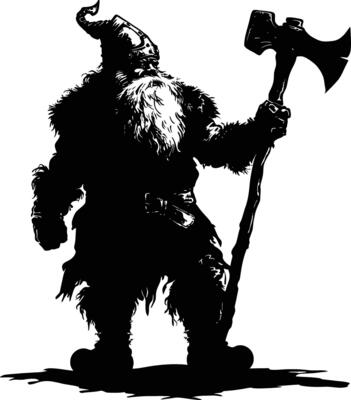 AI generated Silhouette dwarf mythical race from game with ax black color only
