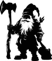 AI generated Silhouette dwarf mythical race from game with ax black color only vector