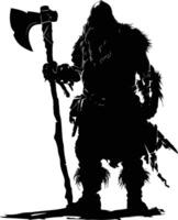 AI generated Silhouette dwarf mythical race from game with ax black color only vector