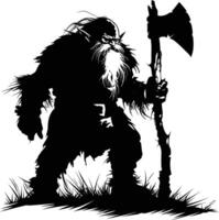 AI generated Silhouette dwarf mythical race from game with ax black color only vector