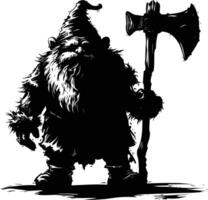 AI generated Silhouette dwarf mythical race from game with ax black color only vector