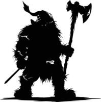 AI generated Silhouette dwarf mythical race from game with ax black color only vector