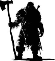 AI generated Silhouette dwarf mythical race from game with ax black color only vector