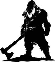 AI generated Silhouette dwarf mythical race from game with ax black color only vector