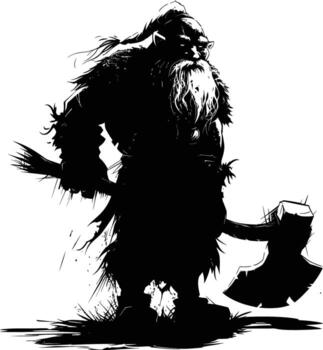 AI generated Silhouette dwarf mythical race from game with ax black color only vector
