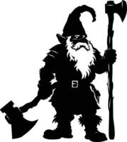 AI generated Silhouette dwarf mythical race from game with ax black color only vector