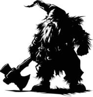AI generated Silhouette dwarf mythical race from game with ax black color only vector