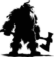 AI generated Silhouette dwarf mythical race from game with ax black color only vector