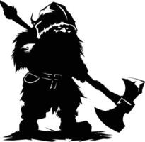 AI generated Silhouette dwarf mythical race from game with ax black color only vector