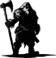 AI generated Silhouette dwarf mythical race from game with ax black color only vector