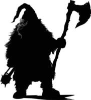 AI generated Silhouette dwarf mythical race from game with ax black color only vector