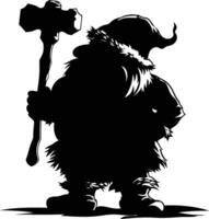 AI generated Silhouette dwarf mythical race from game with hammer black color only vector