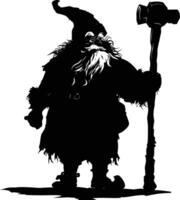 AI generated Silhouette dwarf mythical race from game with hammer black color only vector