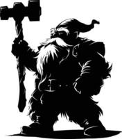 AI generated Silhouette dwarf mythical race from game with hammer black color only vector