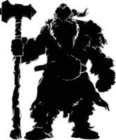 AI generated Silhouette dwarf mythical race from game with hammer black color only vector