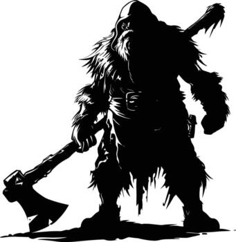 AI generated Silhouette dwarf mythical race from game with ax black color only vector