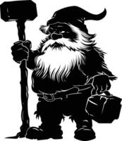 AI generated Silhouette dwarf mythical race from game with hammer black color only vector