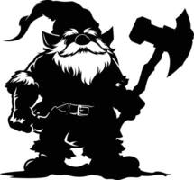 AI generated Silhouette dwarf mythical race from game with ax black color only vector