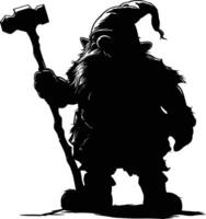 AI generated Silhouette dwarf mythical race from game with hammer black color only vector