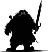 AI generated Silhouette dwarf mythical race from game with sword black color only vector