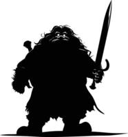 AI generated Silhouette dwarf mythical race from game with sword black color only vector