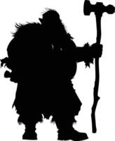 AI generated Silhouette dwarf mythical race from game with hammer black color only vector