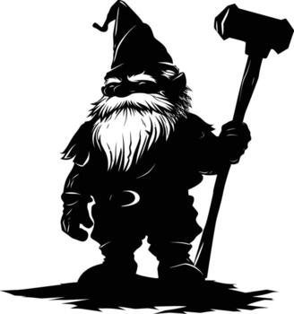 AI generated Silhouette dwarf mythical race from game with hammer black color only vector