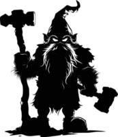 AI generated Silhouette dwarf mythical race from game with hammer black color only vector