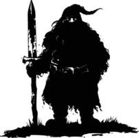 AI generated Silhouette dwarf mythical race from game with sword black color only vector