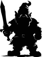 AI generated Silhouette dwarf mythical race from game with sword black color only vector