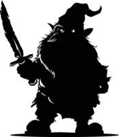 AI generated Silhouette dwarf mythical race from game with sword black color only vector