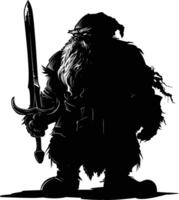 AI generated Silhouette dwarf mythical race from game with sword black color only vector