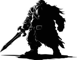 AI generated Silhouette dwarf mythical race from game with sword black color only vector