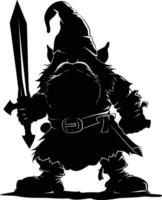 AI generated Silhouette dwarf mythical race from game with sword black color only vector