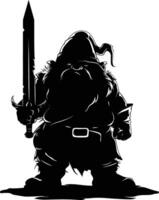 AI generated Silhouette dwarf mythical race from game with sword black color only vector