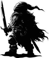 AI generated Silhouette dwarf mythical race from game with sword black color only vector