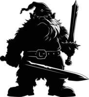 AI generated Silhouette dwarf mythical race from game with sword black color only vector