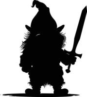 AI generated Silhouette dwarf mythical race from game with sword black color only vector