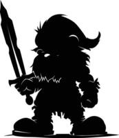 AI generated Silhouette dwarf mythical race from game with sword black color only vector