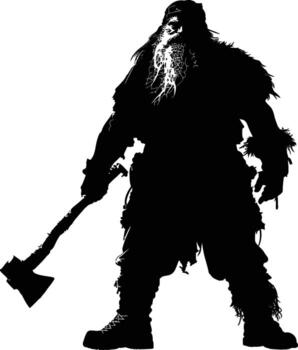 AI generated Silhouette dwarf mythical race from game with hammer black color only vector
