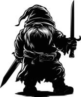 AI generated Silhouette dwarf mythical race from game with sword black color only vector