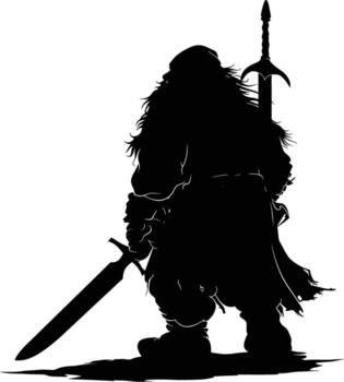 AI generated Silhouette dwarf mythical race from game with sword black color only vector