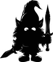 AI generated Silhouette dwarf mythical race from game with sword black color only vector