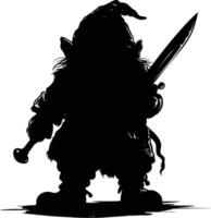 AI generated Silhouette dwarf mythical race from game with sword black color only vector